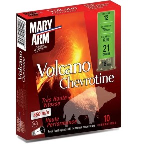Cartouche de chasse MARY ARM Volcano haute vitesse - cal.12/70 - boite de 10 - chevrotines - 21 grains