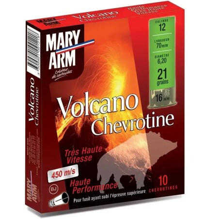 Cartouche de chasse MARY ARM Volcano haute vitesse - cal.12/70 - boite de 10 - chevrotines - 21 grains