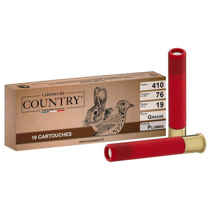 Cartouche de chasse COUNTRY - cal.410 Magnum - boite de 10 - N° de plomb 5 - 10 g