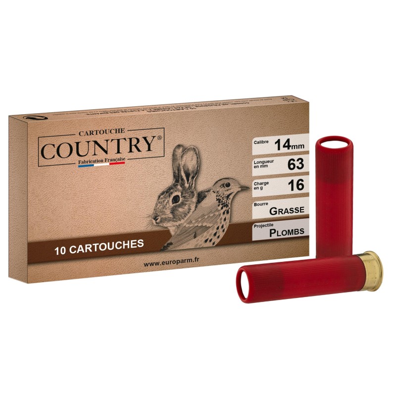 Cartouche de chasse COUNTRY - cal.32-14 mm - boite de 10 - N° de plomb 4 - 15 g