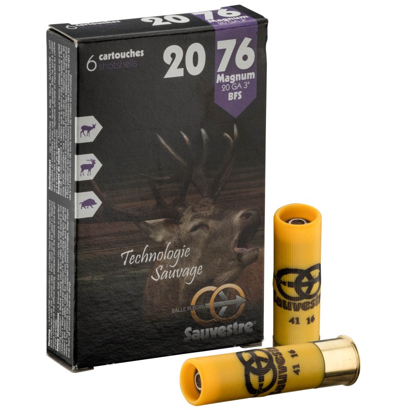 Cartouche de chasse SAUVESTRE Grand Gibier Magnum - cal.20/76 - boite de 6 - N° de plomb balle - 22.5 g