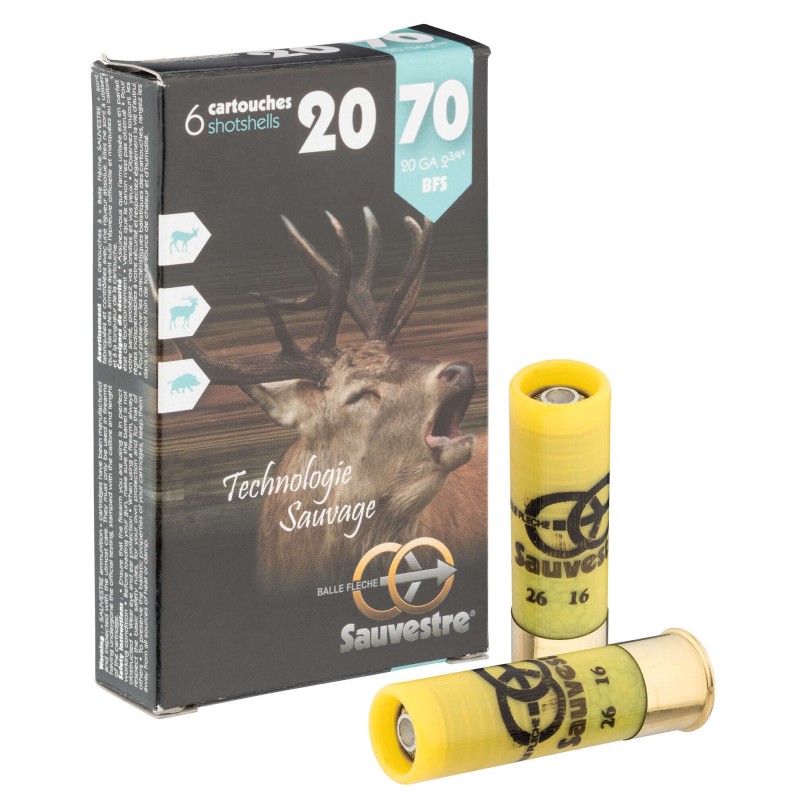 Cartouche de chasse SAUVESTRE gros gibier - cal.20/70 - boite de 6 - N° de plomb balle - 22.5 g