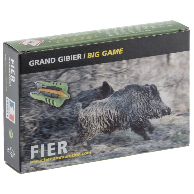 Cartouche de chasse FIER grand gibier à balle expansible - cal.12/70 - boite de 5 - N° de plomb balle - 27.5 g