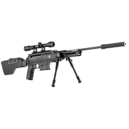 Pack carabine à air comprimé BLACK OPS Sniper + lunette 4x32 + bipied - cal.4.5 mm - 10 J - canon 45 cm - 1 coup