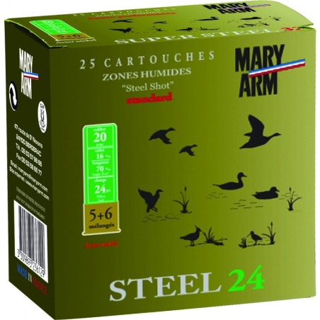 Cartouche de chasse MARY ARM Steel 24 - cal.16-67 mm - boite de 25 - N° de plomb 5+6 - 24 g
