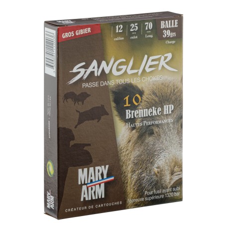 Cartouche de chasse MARY ARM Brenneke Sanglier - cal.12/70 - boite de 10 - 39 g
