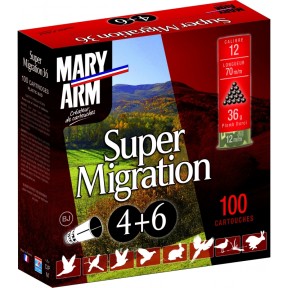 Cartouche de chasse MARY ARM Super migration - cal.12/70 - boite de 100 - N° de plomb 4 et 6 - 36 g