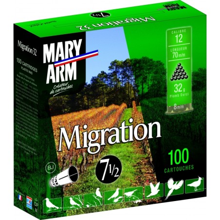 Cartouche de chasse MARY ARM Migration - cal.12/70 - boite de 100 - N° de plomb 7.5 - 32 g